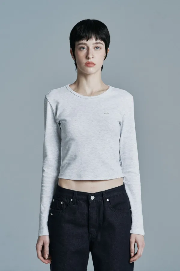ROUND CROP LONG SLEEVE WHITE MELANGE