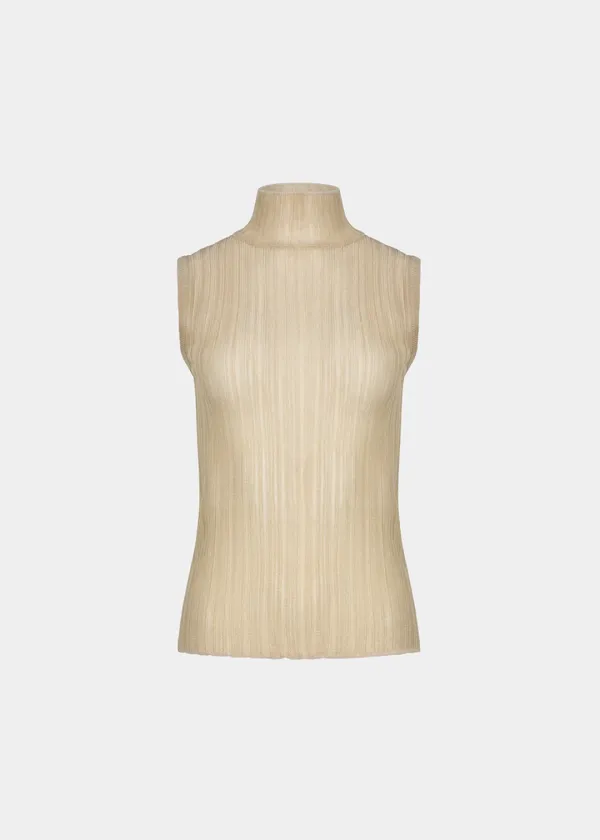 W TRANSPARENT HIGH NECK KNIT TOP - GOLD