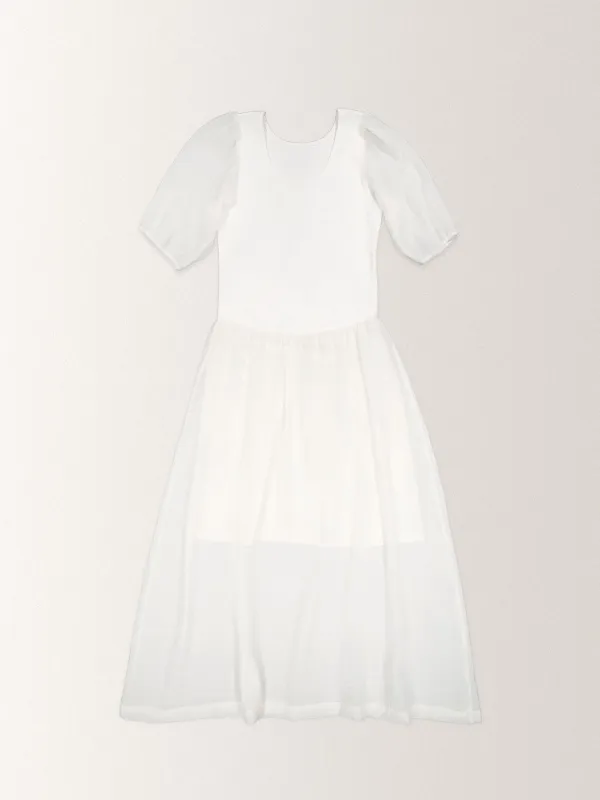 SHEER JERSEY LONG DRESS [ OFF WHITE ]