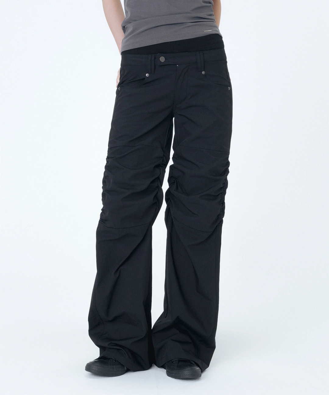 미세키서울 Ribbed layered shirring pants BLACK 상품 이미지 2
