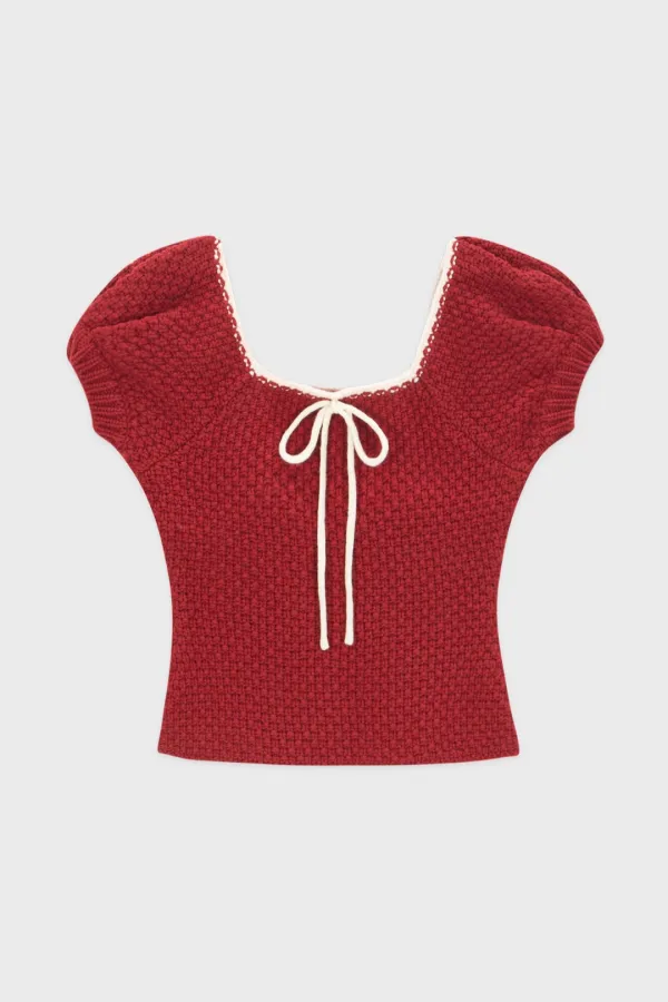[이서 착용] Puff Half Knit Top (Red)
