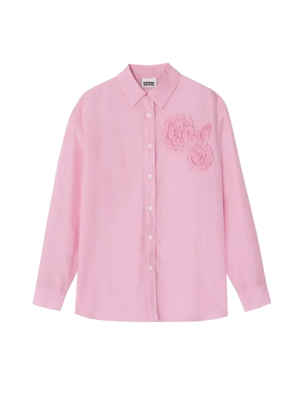 FLOWER STRIPED SHEER SHIRT_PINK