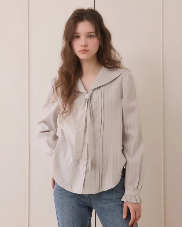 Sailor tie stripe blouse - ash mint