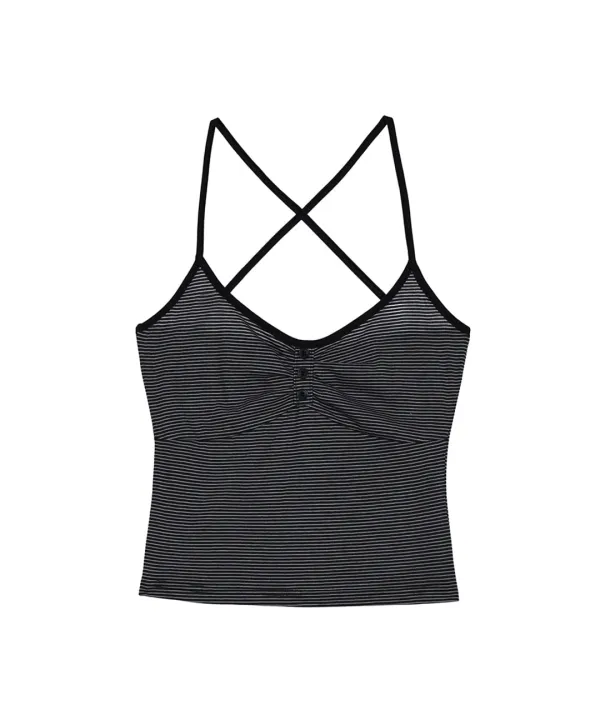 Stripe Button Sleeveless [Black]