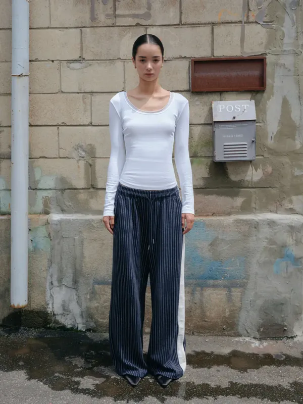 BENI STRIPE SWEAT PANTS_NAVY