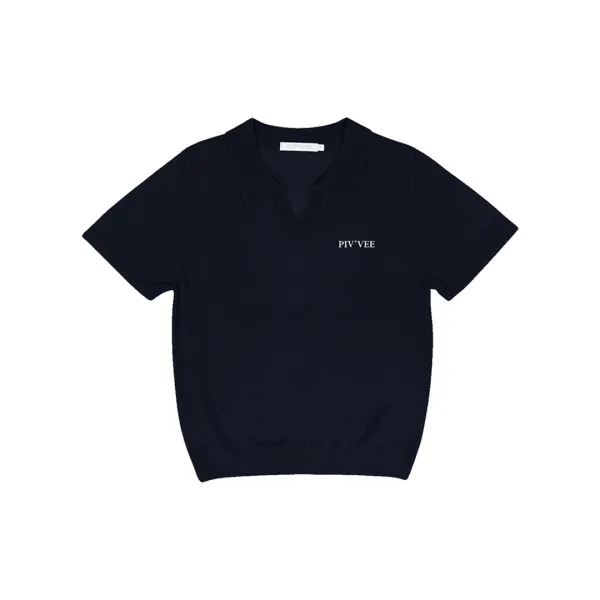 Giant Smiley Short Sleeve Knit Top (ocean navy)