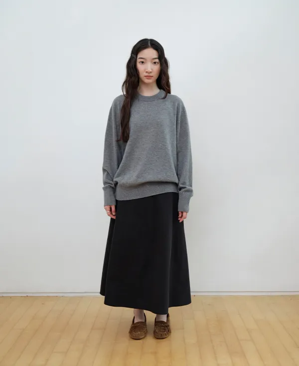Cotton Panel Flare Skirt_BLACK