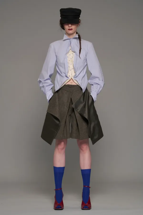 FW26 BLUE STRIPE PATTERN DRAPED LAYER SHIRT