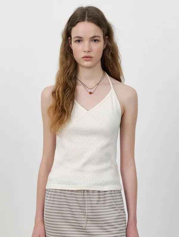 Backless v-neck punching halter sleeveless_Ivory