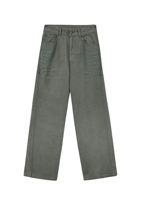 COLOR POINT WASHED DENIM PANTS IN KHAKI