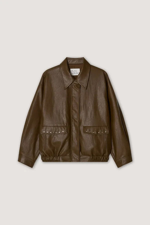 Rivet Leather Jacket - Brown