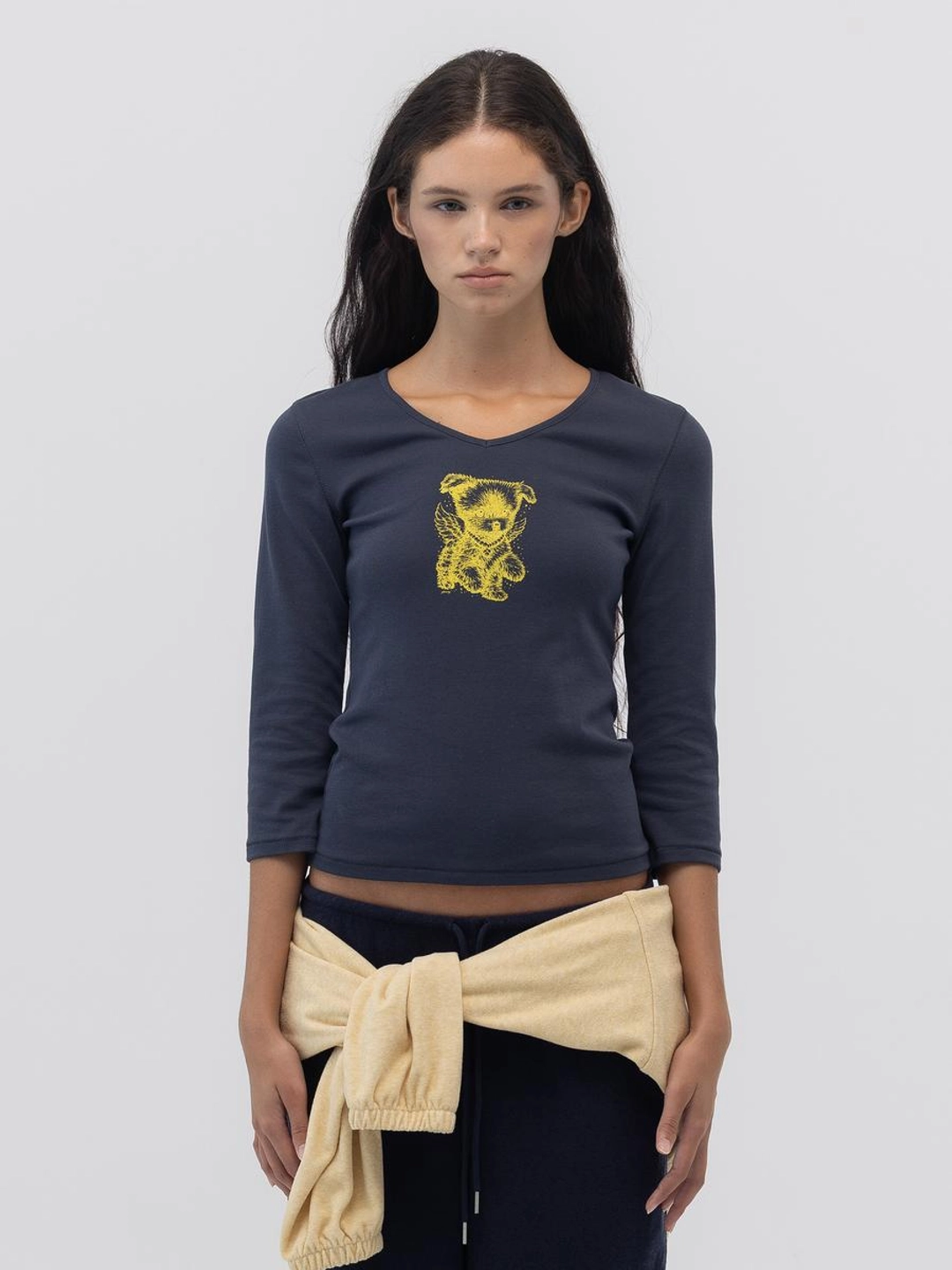 글로니 ANGEL PUPPY V NECK 3/4 SLEEVE (NAVY) 상품 이미지 1
