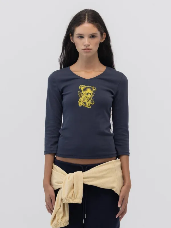 ANGEL PUPPY V NECK 3/4 SLEEVE (NAVY)