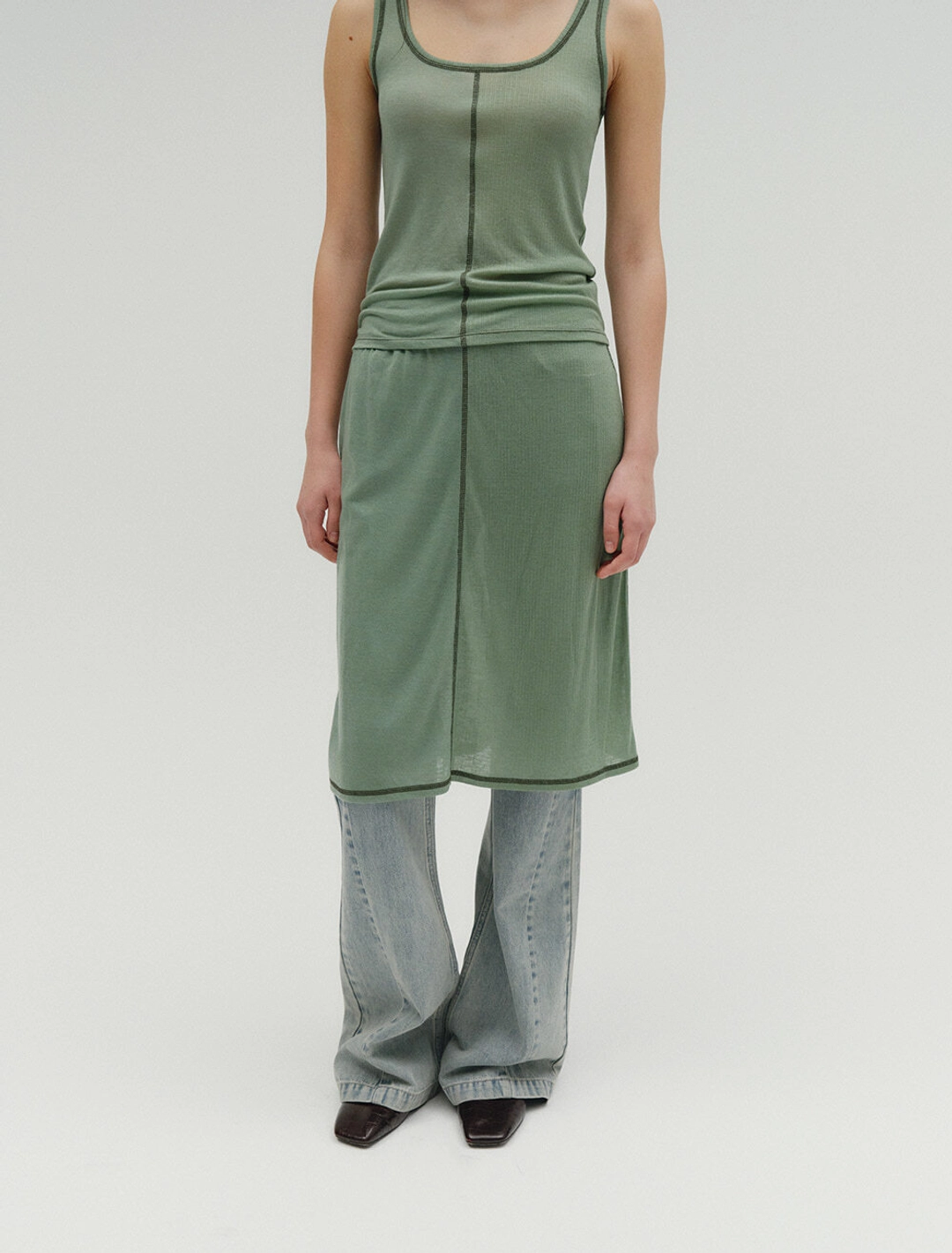 솔티페블 HALF & HALF SKIRT [ASH GREEN] 상품 이미지 1