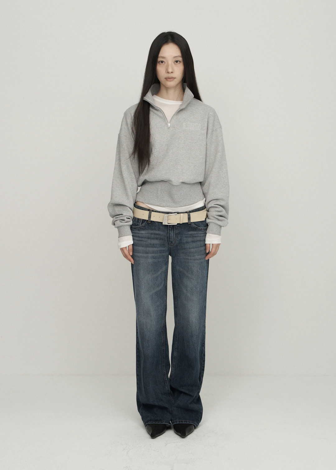 보헤미안서울 BASIC HALF ZIP SWEATSHIRT, MELANGE GRAY - bohemseo 상품 이미지 2