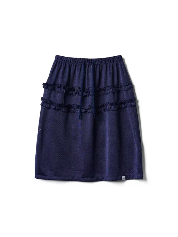 Mesh Frill Midi Skirt - Navy