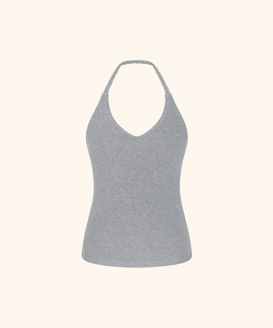 레터프롬문 [9/22 11:00am Coming soon] Letters Braided-Strap Halter Knit Top (Melange Grey) 상품 이미지 1