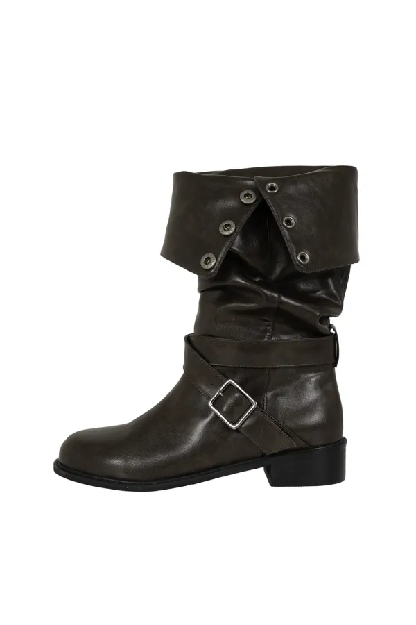FOLDED BUCKLE BOOTS BROWN