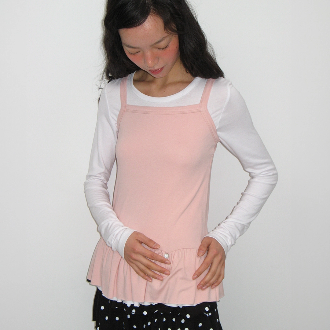 론론 PENDANT RUFFLE LAYERED SLIM SLEEVELESS PINK 상품 이미지 2