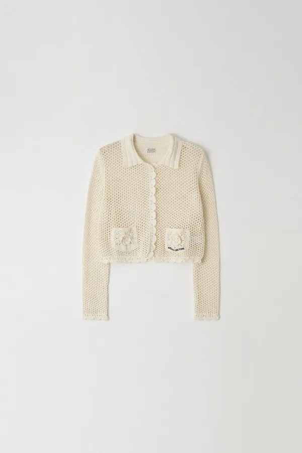 Flower Crochet Cotton Cardigan (Ivory)