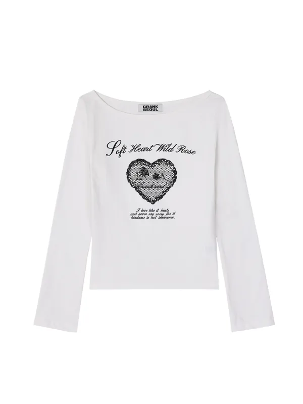 HEART PRINT BOAT NECK TOP_WHITE