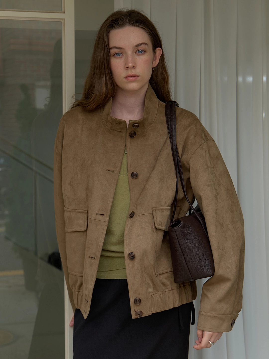 어몽 A SUEDE BOMBER JUMPER_KHAKI BEIGE 상품 이미지 2