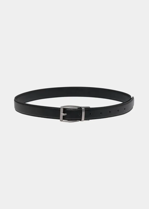 W SQUARE BUCKLE LEATHER BELT - BLACK
