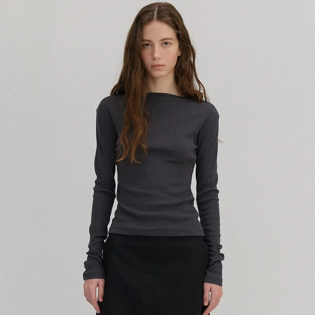 베이오드 Boat neck long-sleeve T-shirt_charcoal 상품 이미지 2