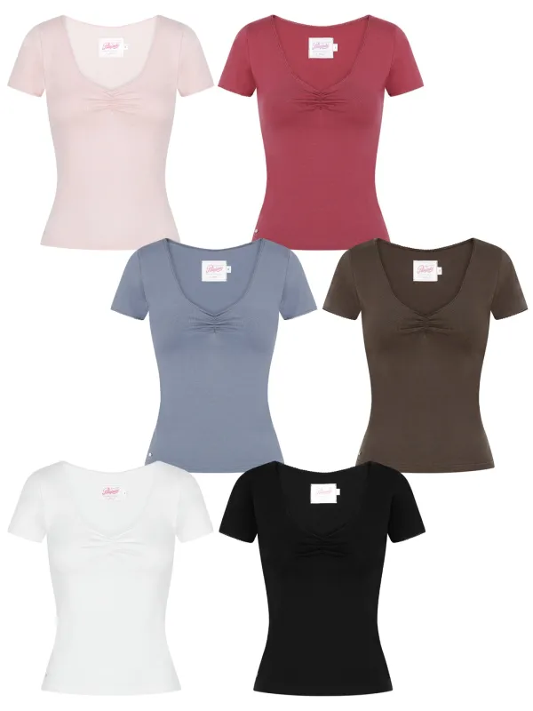 Vintage Shirring V-Neck T