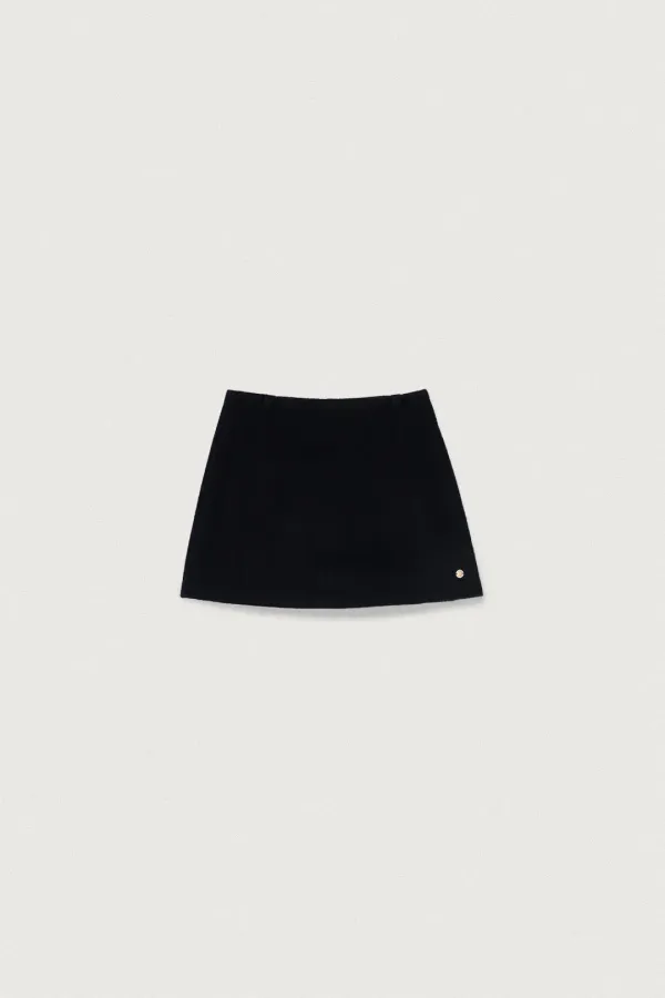 BELTED LOW RISE WOOL SKIRT [NAVY]