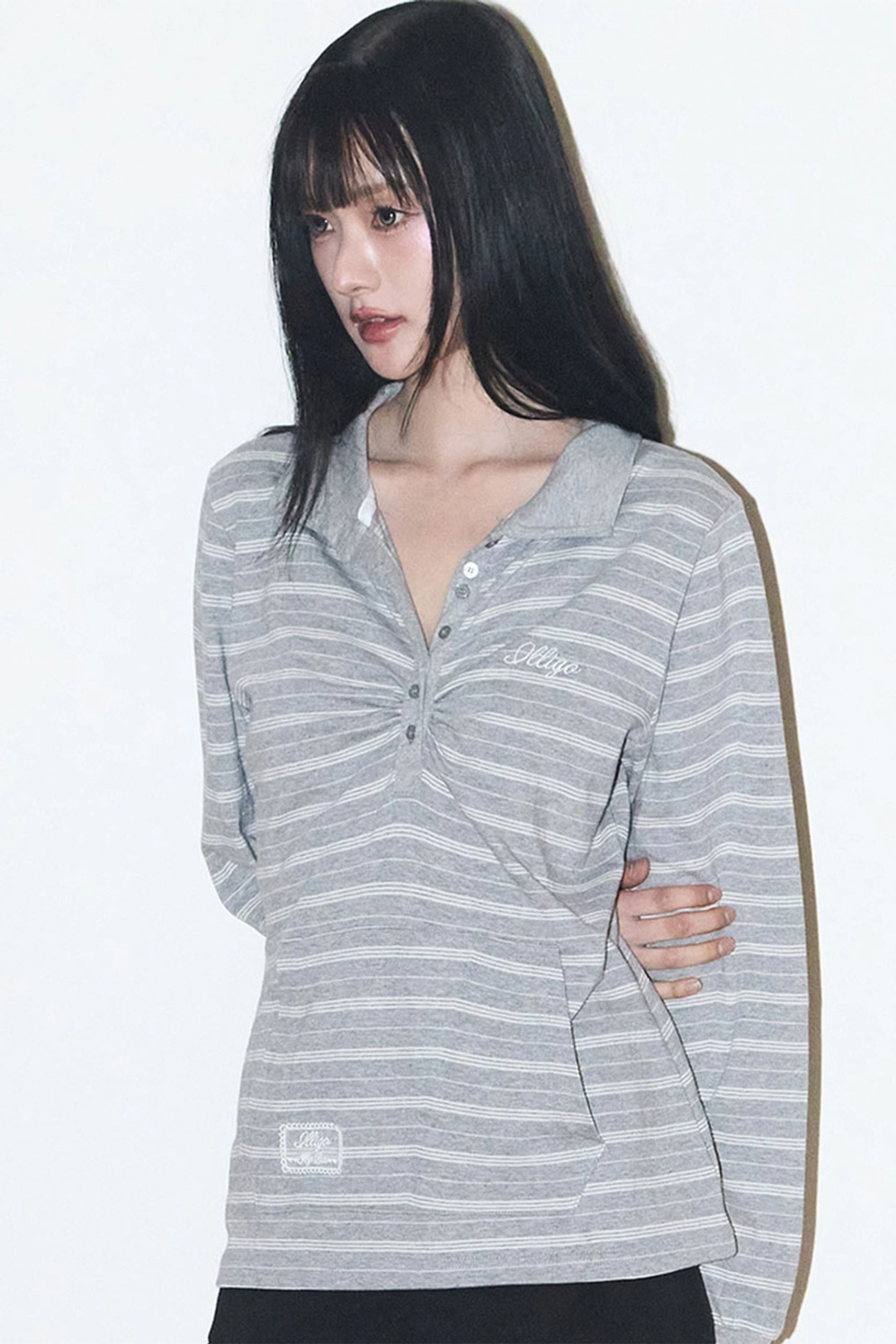 일리고 오픈 카라 롱슬리브 멜란지 상품 이미지 3