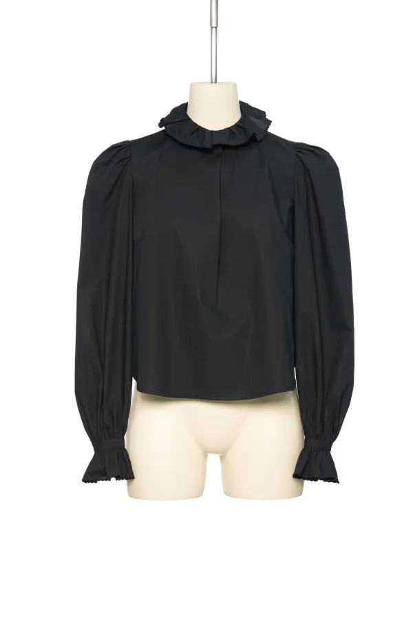 FW25 UNDERLINE BLACK SHIRRING DETAIL BLOUSE