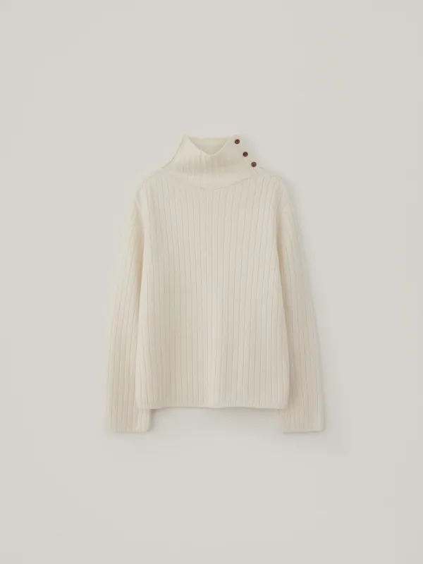 Button Turtleneck Wool Knit - Ivory