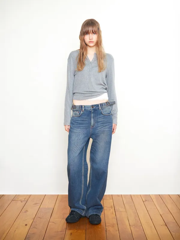 Brushed Fleece Buckle Jeans_Mid Blue