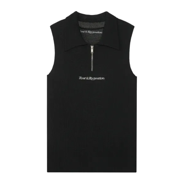 HALF ZIP-UP KNIT VEST - BLACK