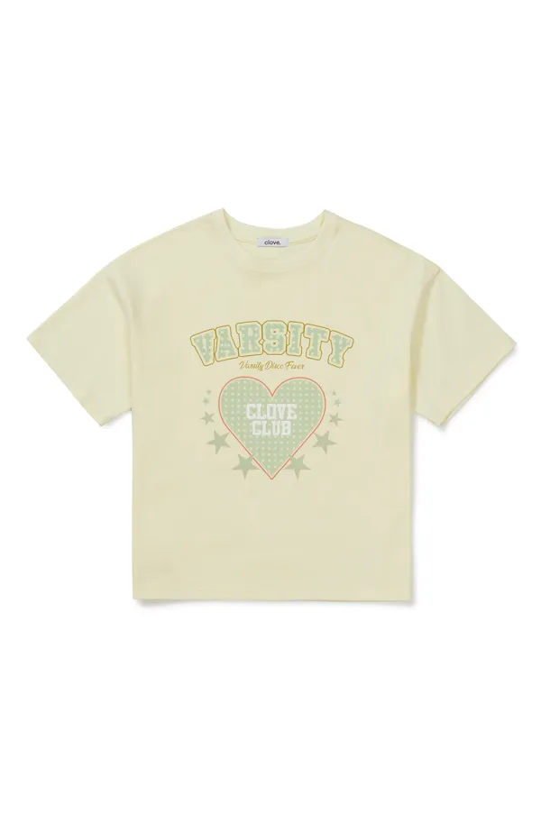 [26SM clove] Varsity Graphic Crop T-Shirt (Yellow)