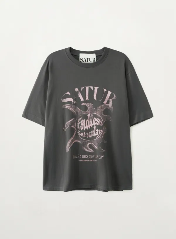 Sun Retro Graphic T-Shirt - Charcoal Pink