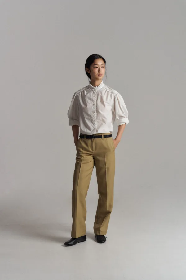 Classic Straight Fit Wool Pants (Beige)