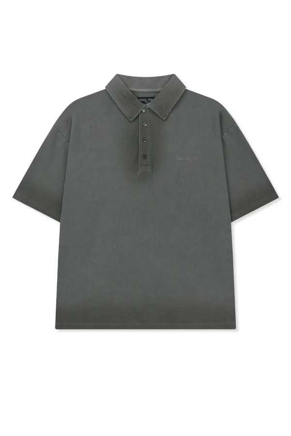 SMALL LOGO WASHED PIQUE TOP FOR MEN IN CHARCOAL