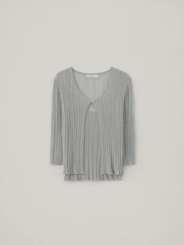 Pleats Cardigan Set - Light Gray