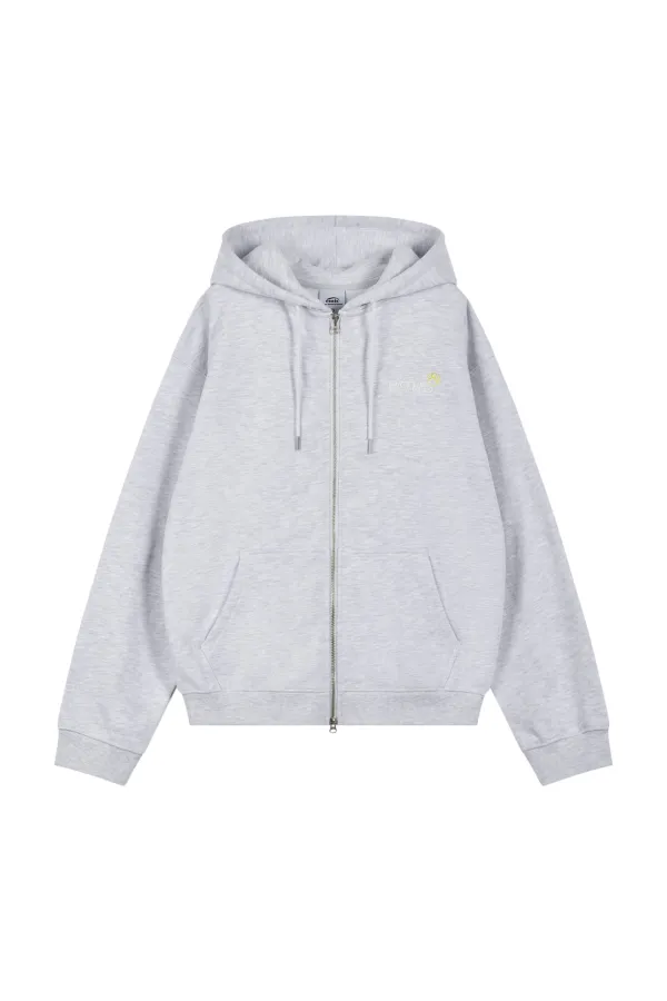 LETTERING LOGO ZIP UP HOODIE-MELANGE GRAY