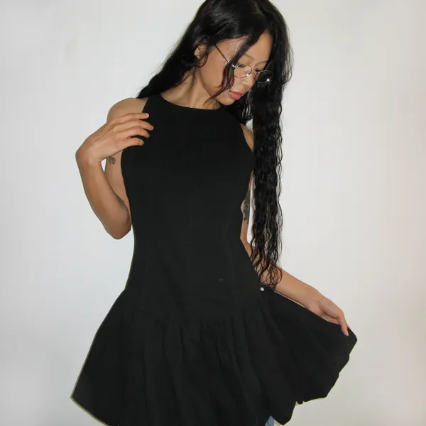 PUMPKIN SLEEVELESS DENIM DRESS BLACK