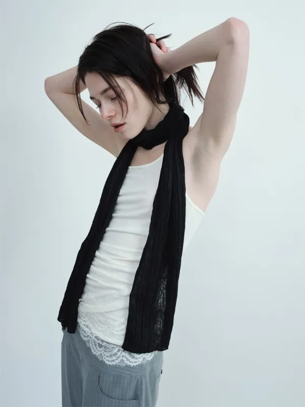 Sheer Wrinkle Scarf [Black]