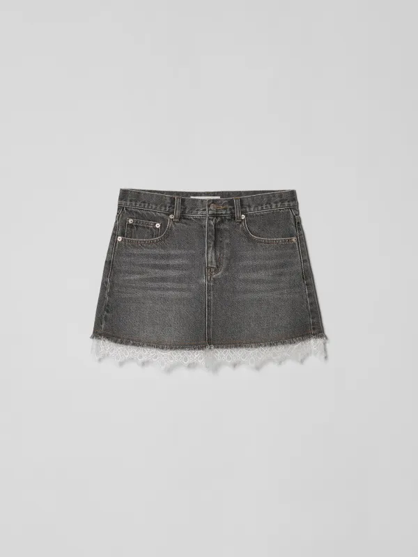 LACE LAYERED DENIM SKIRT [GREY]