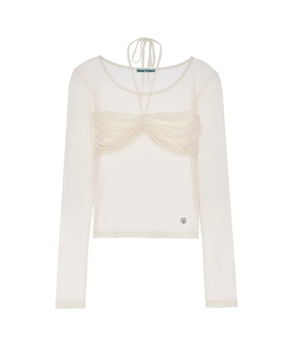 Shirring Halter Long Sleeve [Ivory]
