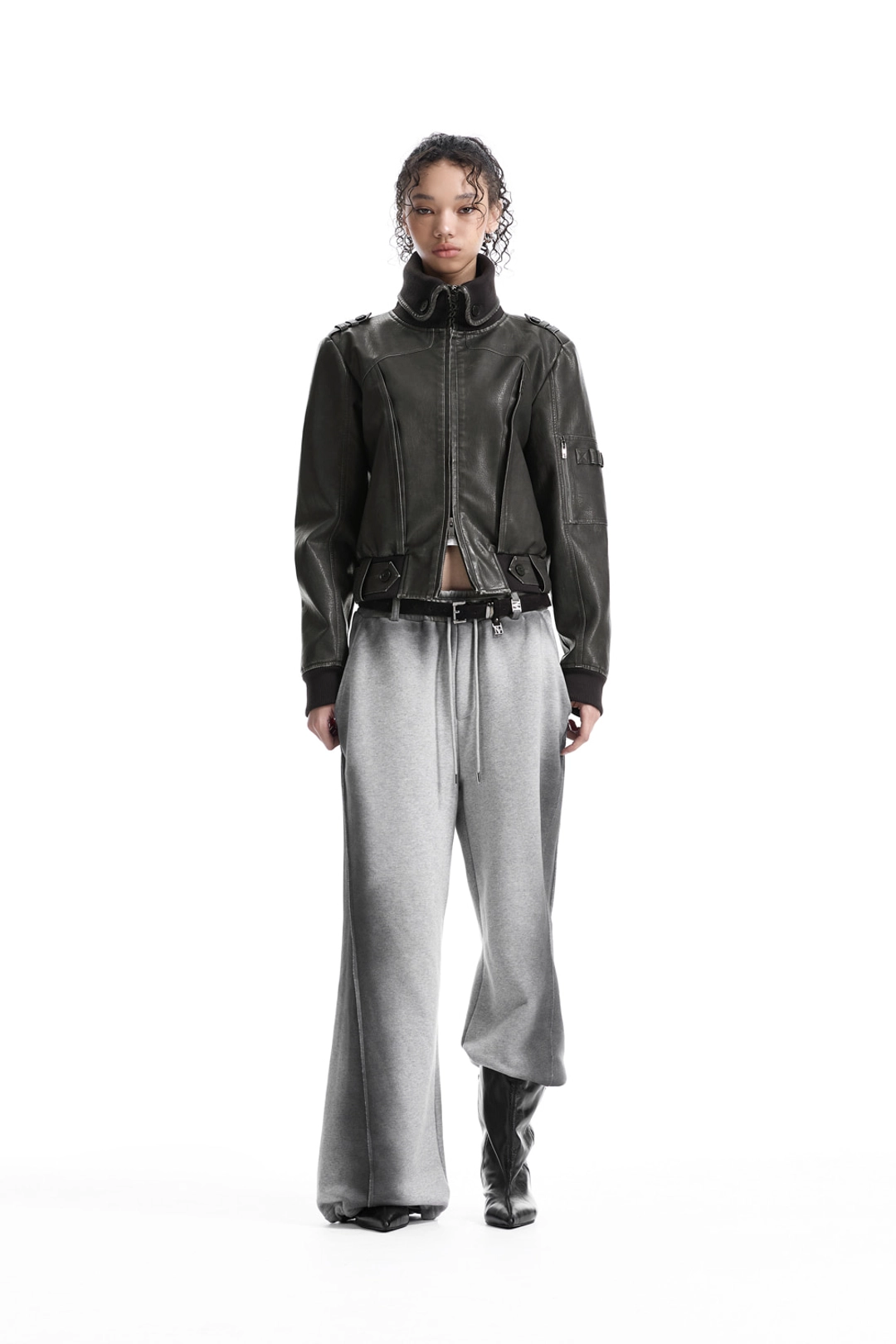 트리밍버드 High-Neck Leather Bomber Jacket [ Gray ] 상품 이미지 2