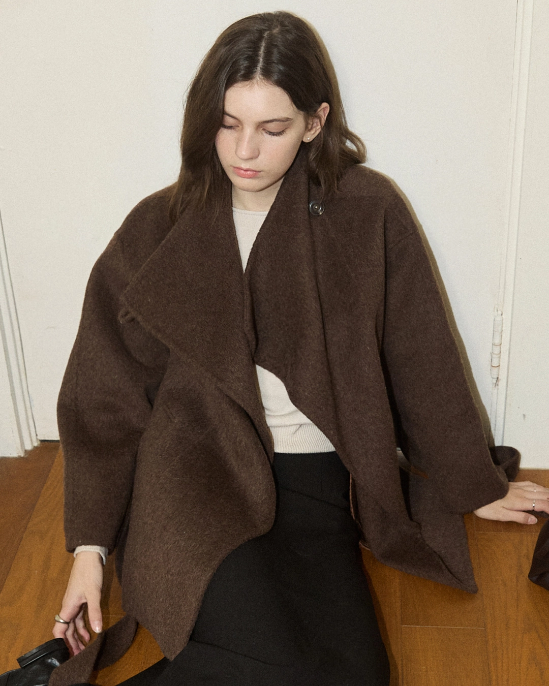 어다울 One button lap handmade half coat - moca brown 상품 이미지 2