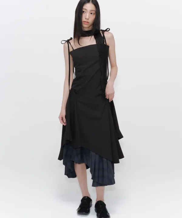 Unbalanced layered one piece BLACK