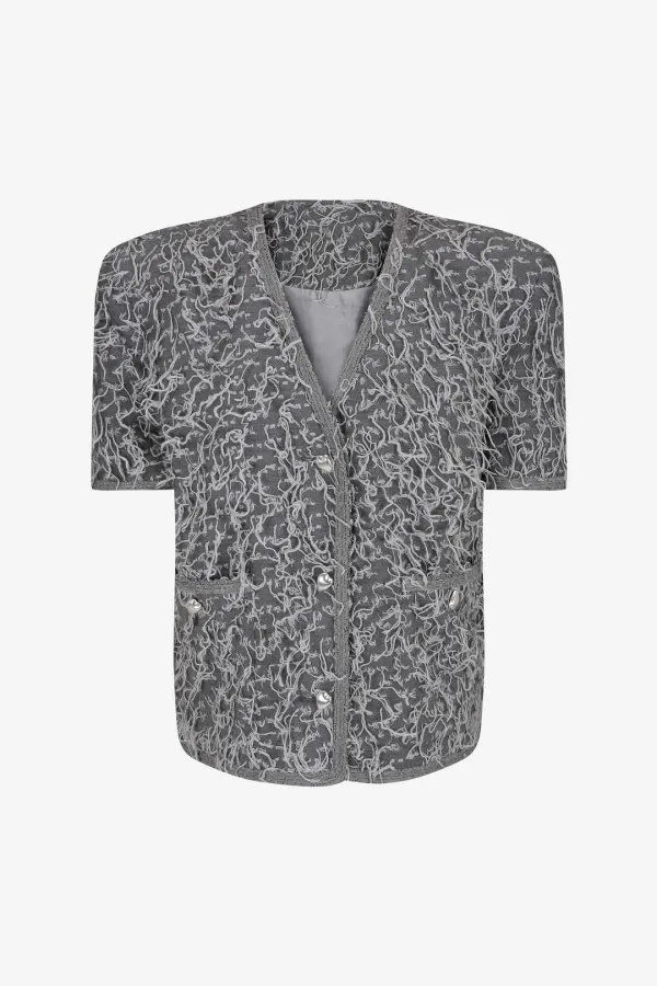 grunge fringe half-sleeve jacket