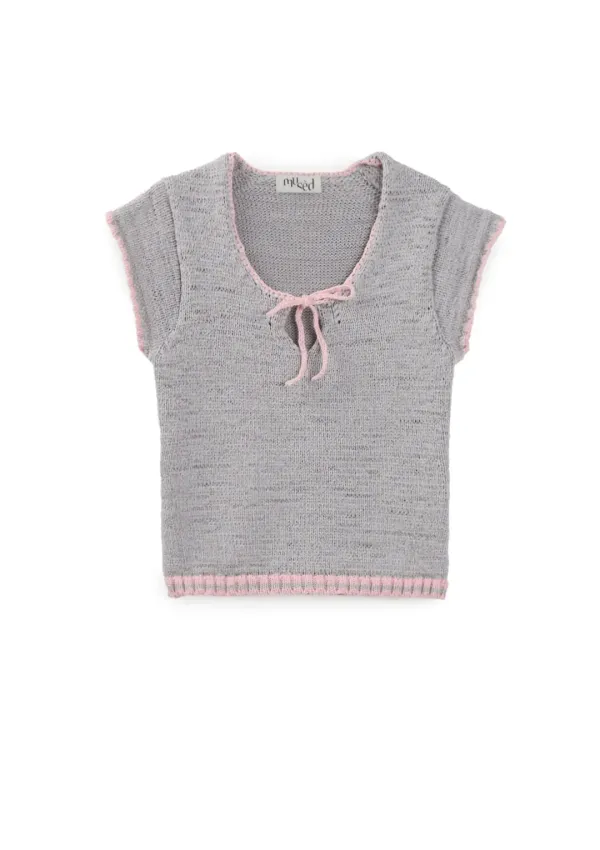 Mused Cali Ribbon Knit Pullover - Light Grey